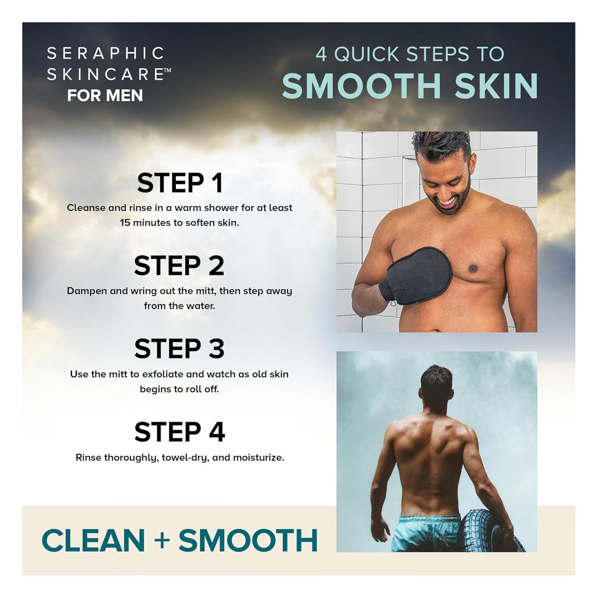 SERAPHIC SKINCARE Exfoliating Mitt in use during shower