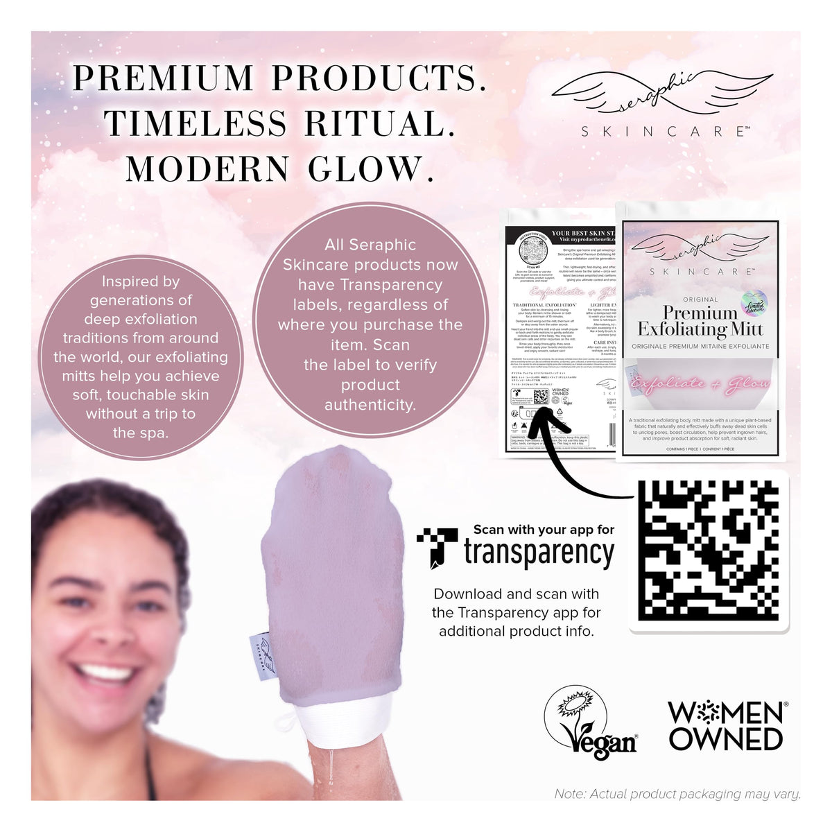 SERAPHIC SKINCARE Lavender Premium Body Exfoliating Mitt side view