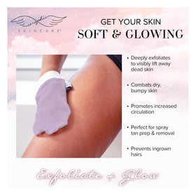 SERAPHIC SKINCARE Lavender Premium Body Exfoliating Mitt with step-by-step instructions