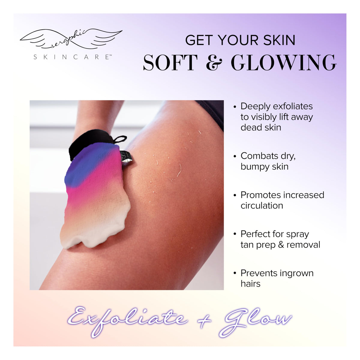SERAPHIC SKINCARE Summer Glow Exfoliating Mitt hanging loop