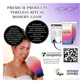 SERAPHIC SKINCARE Summer Glow Exfoliating Mitt with step-by-step instructions