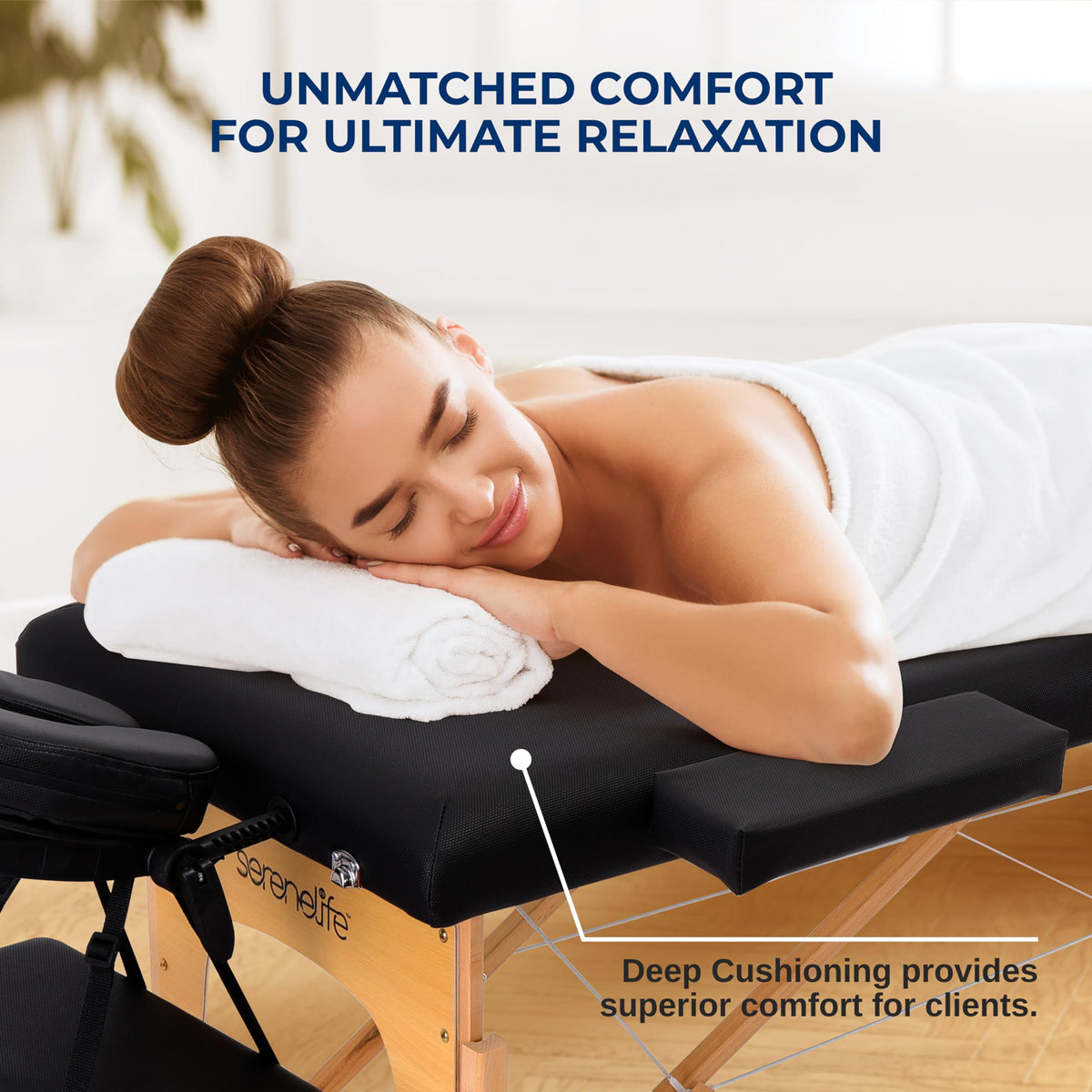 SereneLife Portable Massage Table on non-slip foot pads