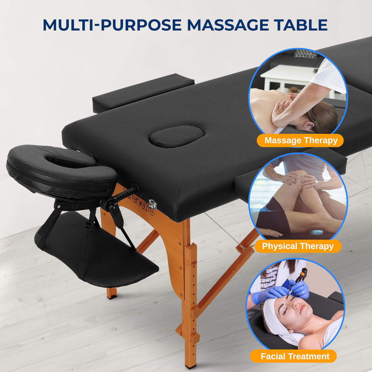SereneLife Portable Massage Table side view with removable armrests