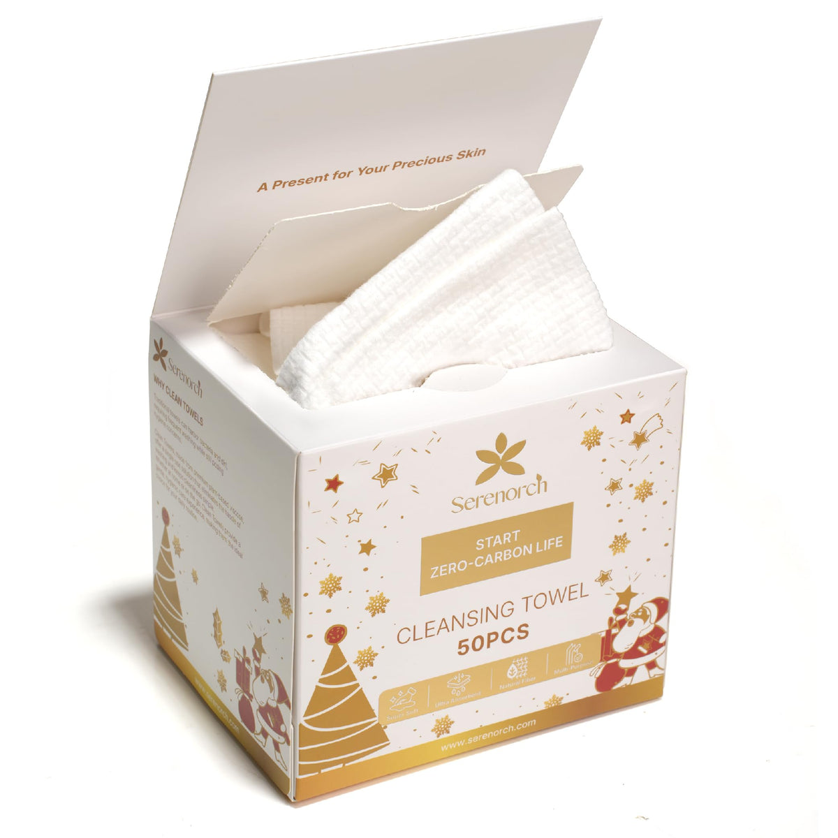Serenorch Christmas Disposable Face Towels XL front view in gift packaging