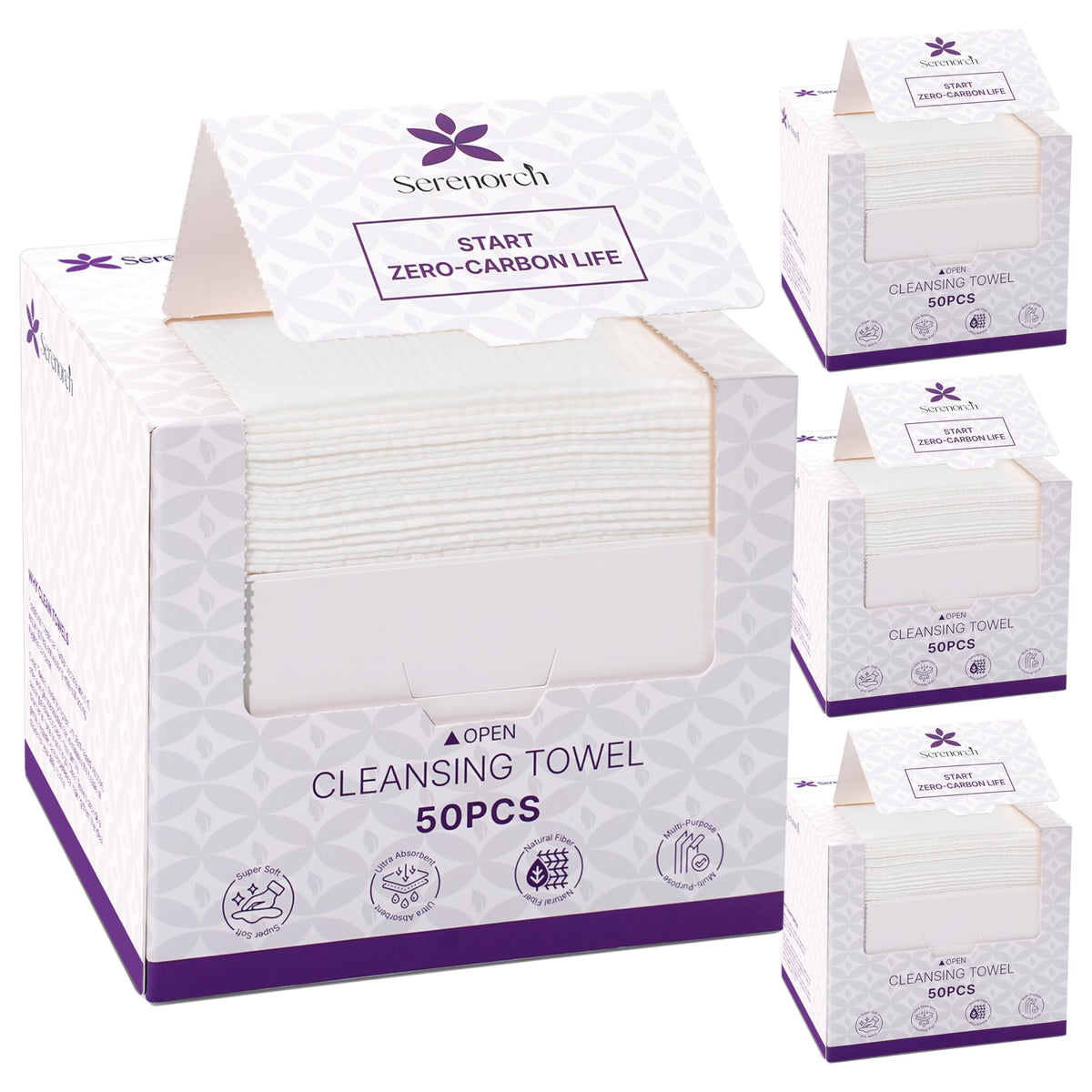 Serenorch Disposable Face Towels XL 200 Count front view