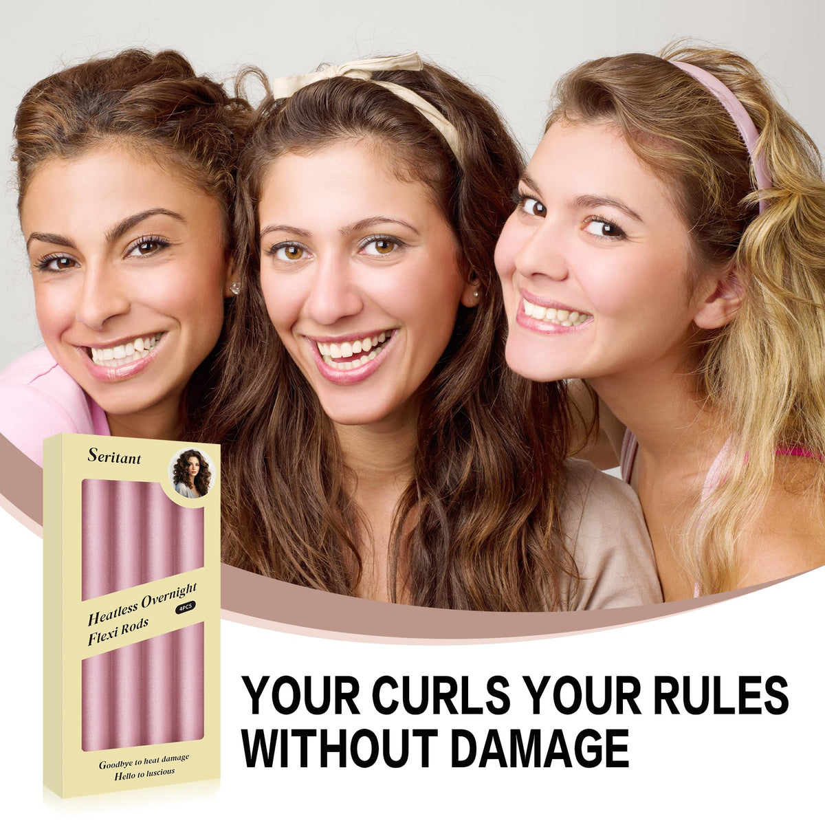 Seritant Heatless Curls rollers displayed with hair accessories