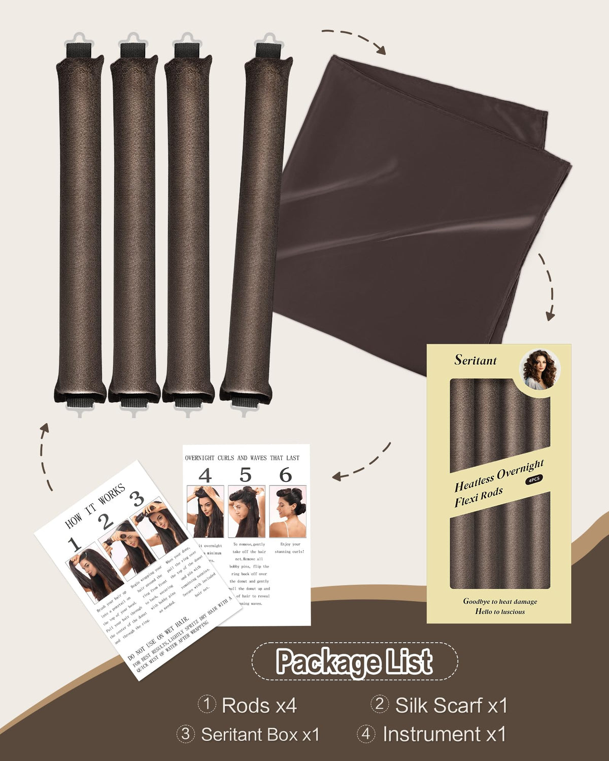Seritant Satin Head Scarf included with Heatless Curls Rollers