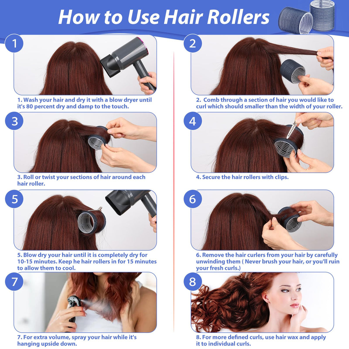 Set of 12 Acejoz jumbo hair rollers displayed