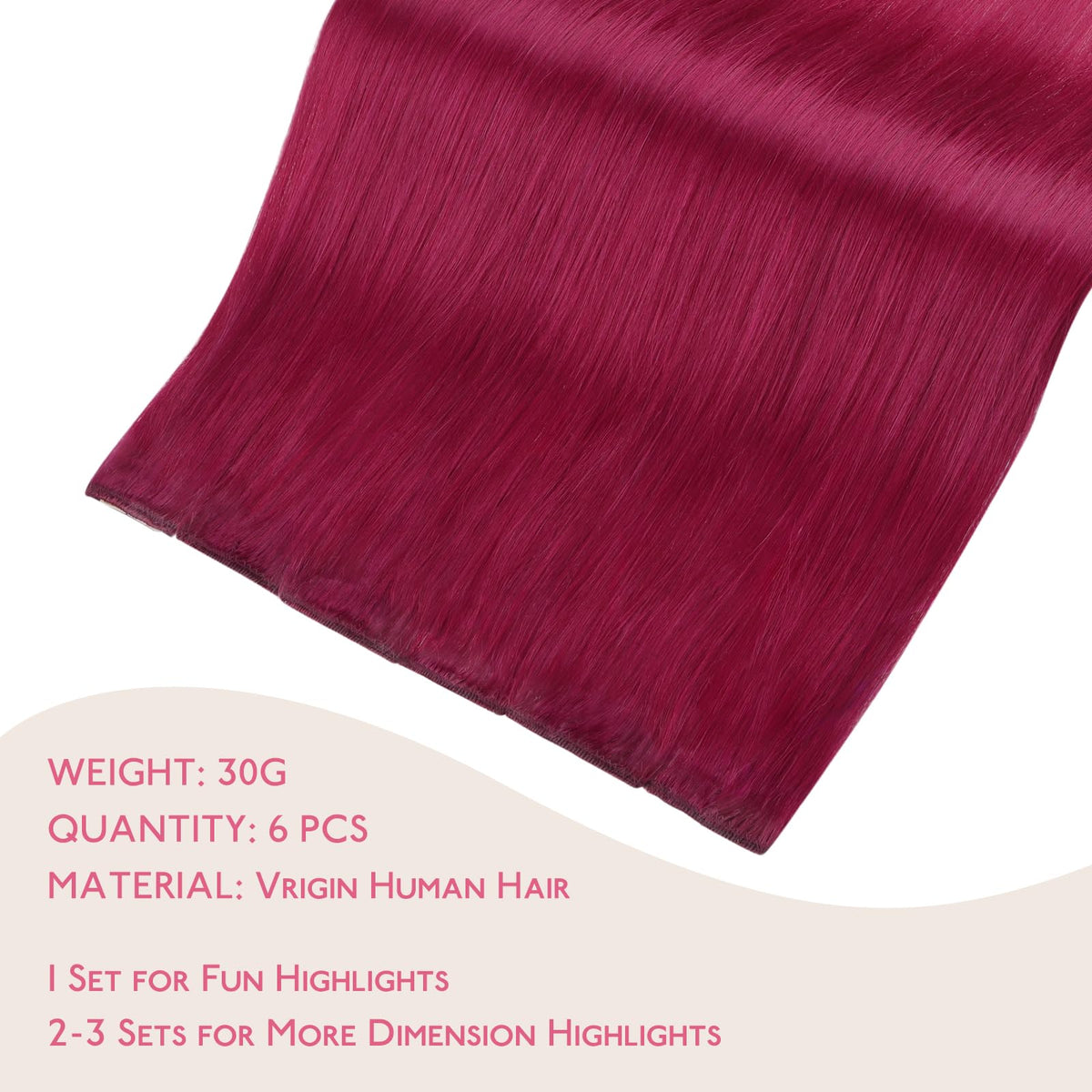 Set of 6 Wennalife Burgundy Red Clip-in Hair Extensions