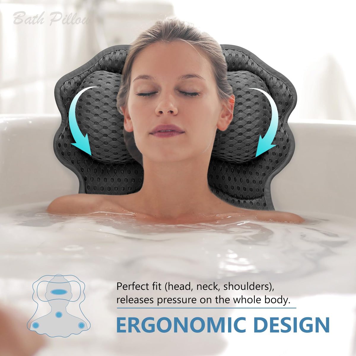 SetSail Bath Pillow side view showing suction cups