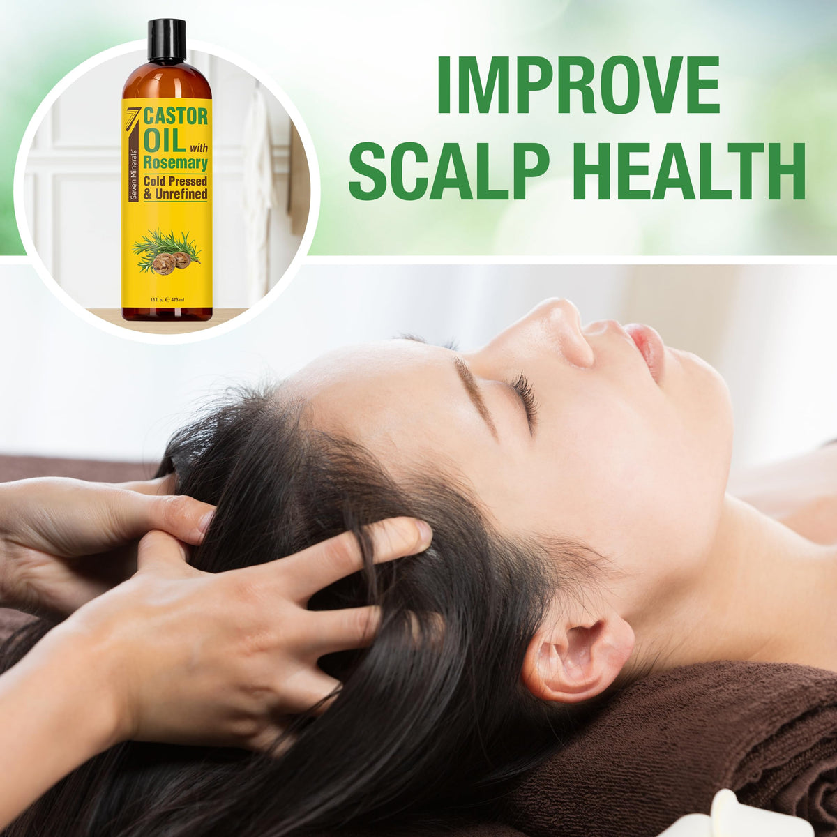 Seven Minerals Castor Oil applied to hair