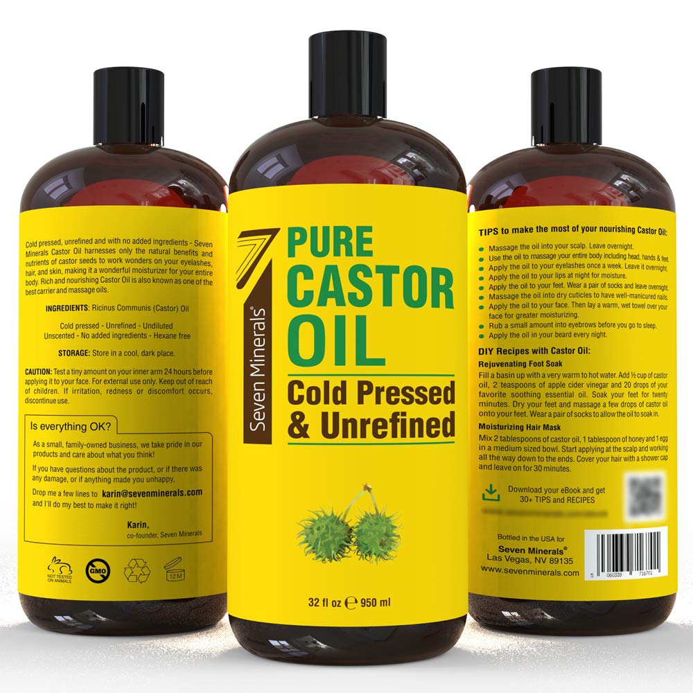 Seven Minerals Castor Oil bottle with dropper