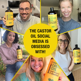 Seven Minerals Castor Oil bottle with essential oils and plants