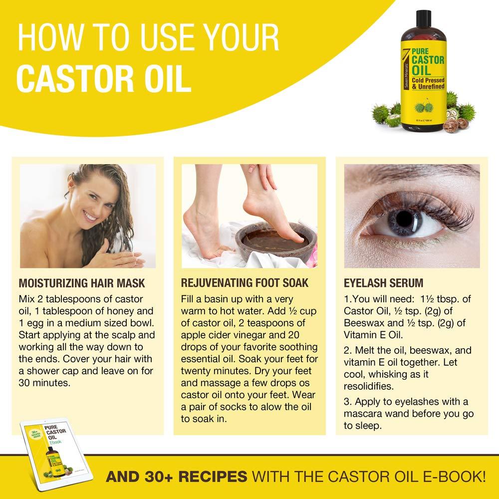 Seven Minerals Castor Oil bottle with measuring cup