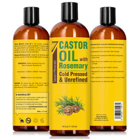 Seven Minerals Castor Oil with Rosemary on a wooden table