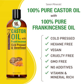 Seven Minerals Cold Pressed Castor Oil bottle with cap off