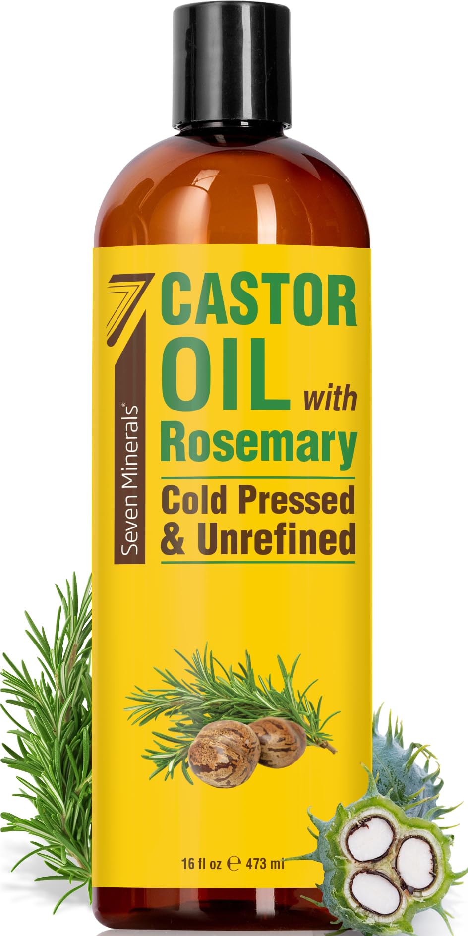 Seven Minerals Cold Pressed Castor Oil with Rosemary 16 fl oz front view