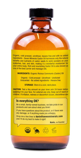 Seven Minerals Organic Castor Oil packaging and label