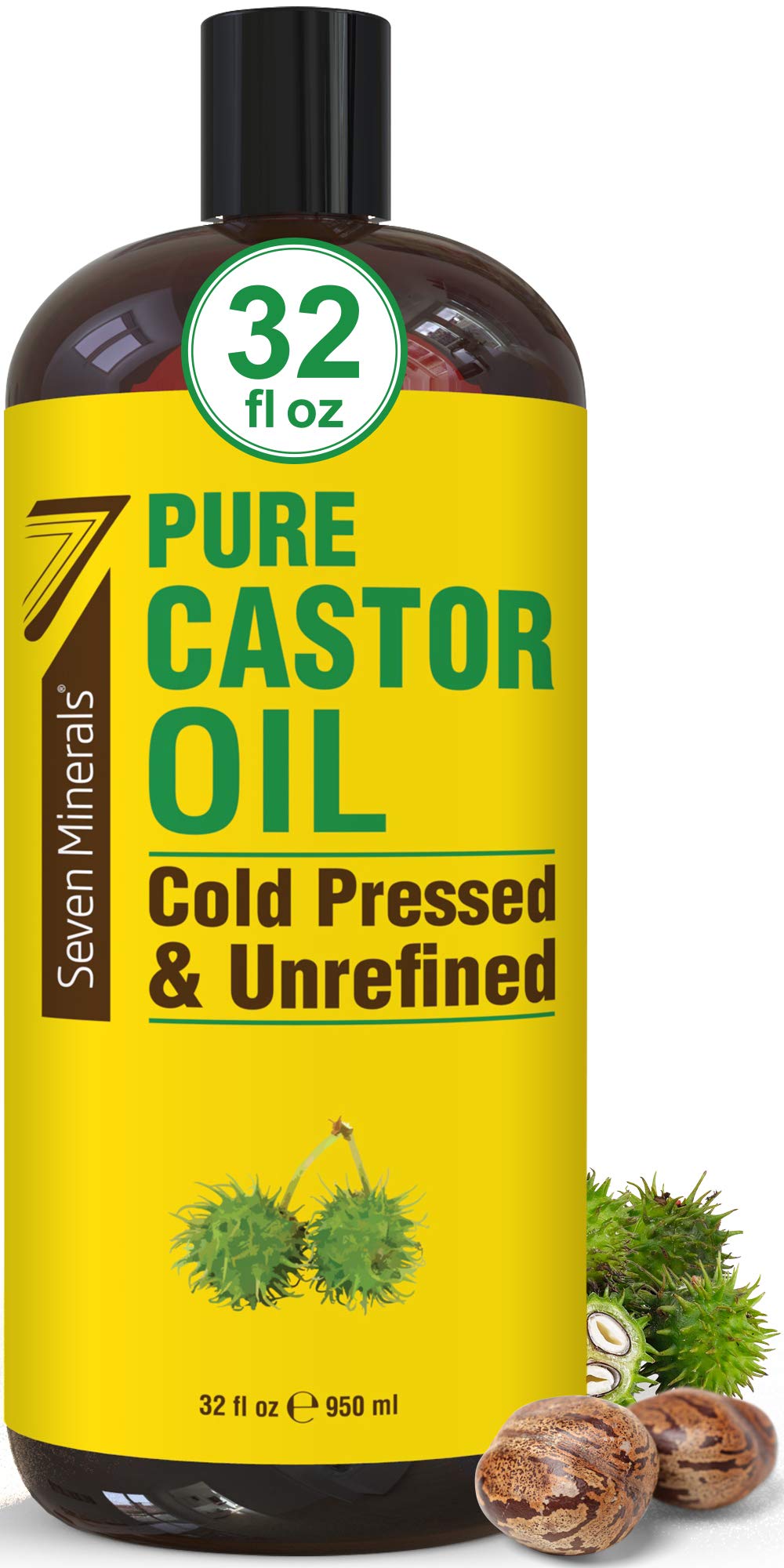Seven Minerals Pure Cold Pressed Castor Oil 32 fl oz bottle front view
