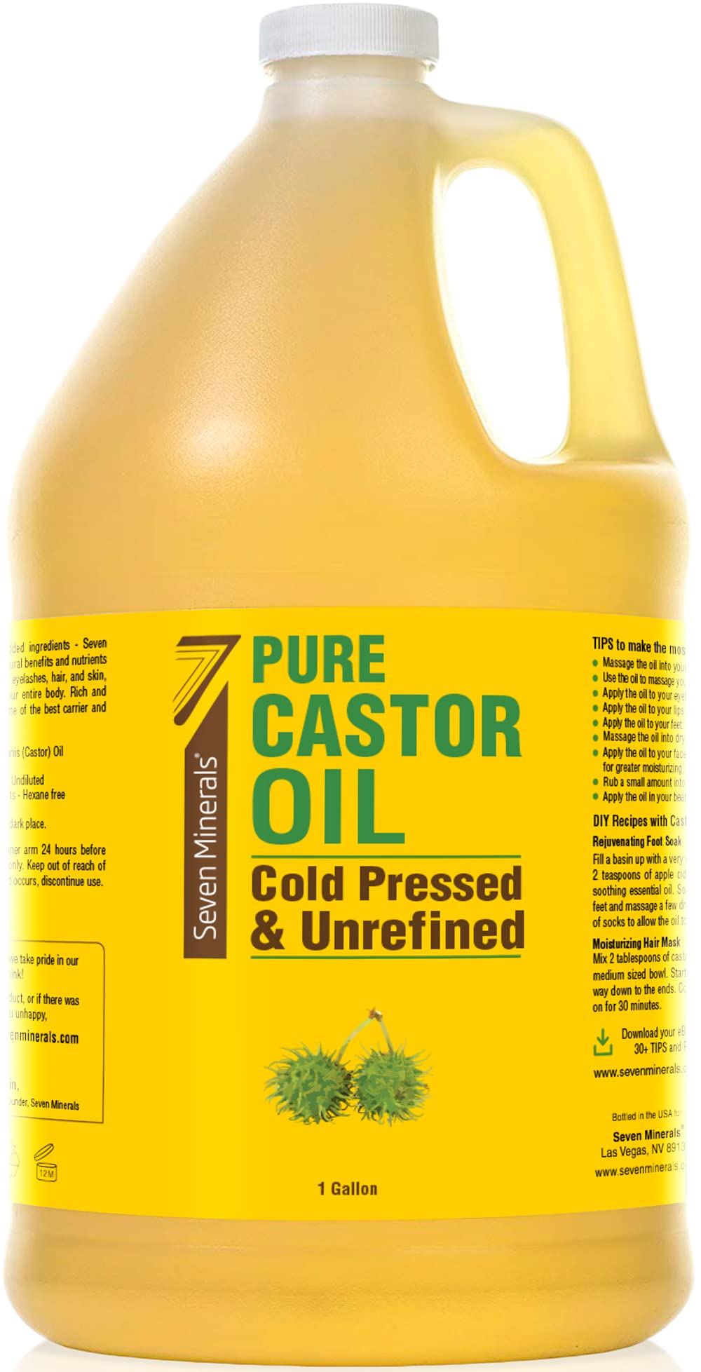Seven Minerals Unrefined Castor Oil 128 fl oz front view