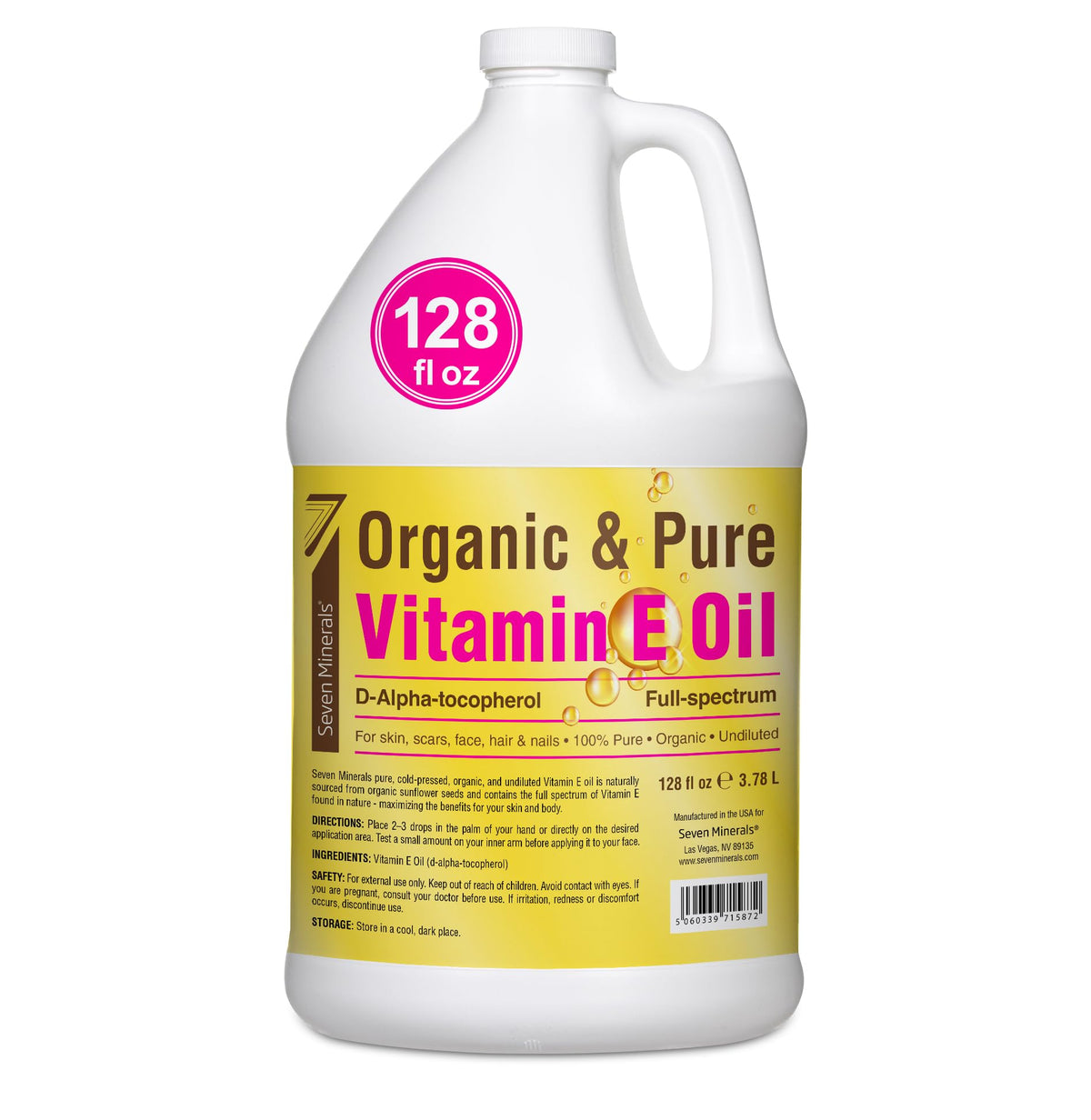 Seven Minerals Vitamin E Oil gallon jug front view