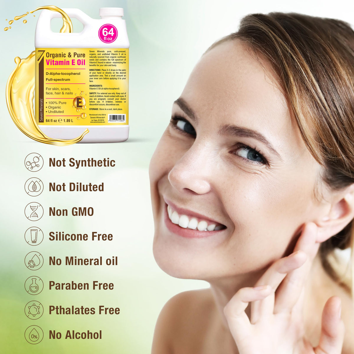 Seven Minerals Vitamin E Oil in a spa setting