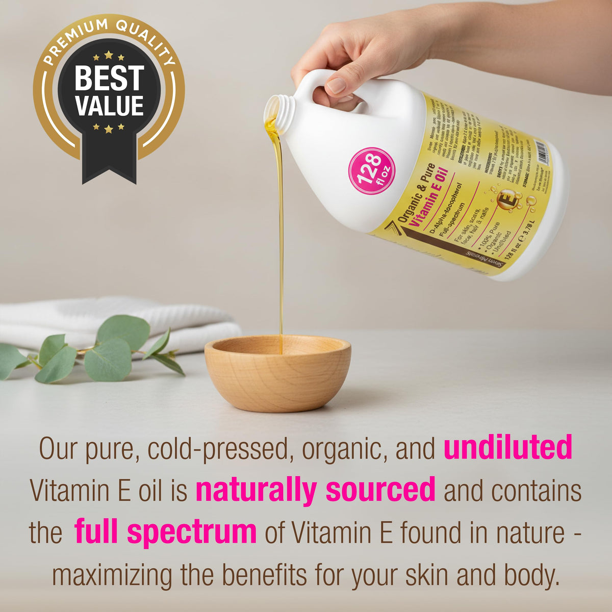 Seven Minerals Vitamin E Oil in a spa setting
