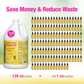 Seven Minerals Vitamin E Oil pouring into a smaller bottle