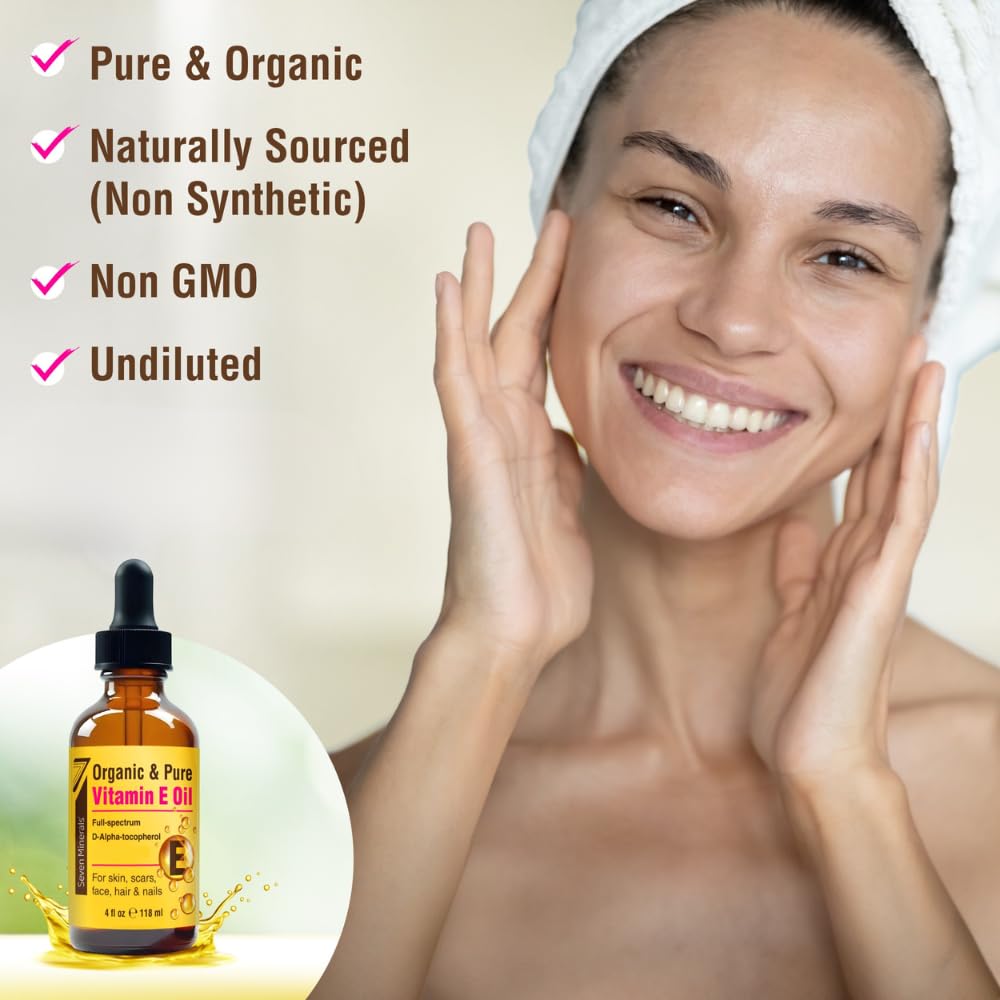 Seven Minerals Vitamin E Oil with skincare products