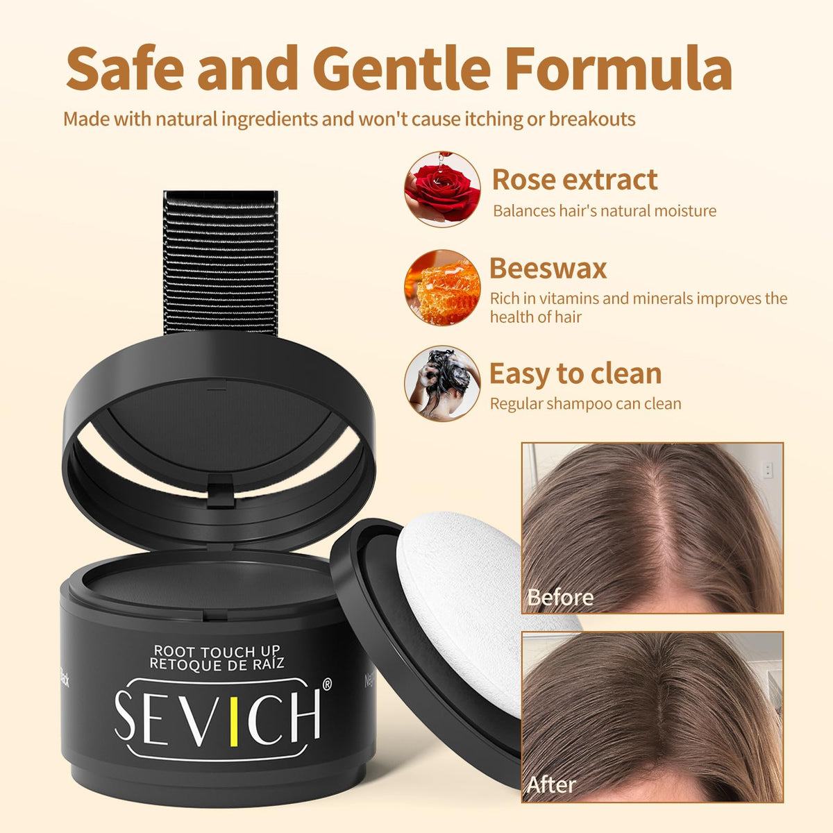 SEVICH Hair Root Touch Up Powder Dark Brown application on hair
