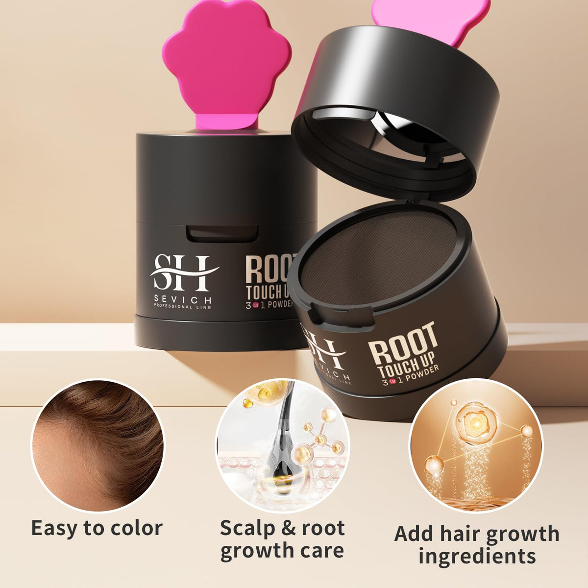 SEVICH Hairline Powder 2.0 Medium Brown with puff applicator