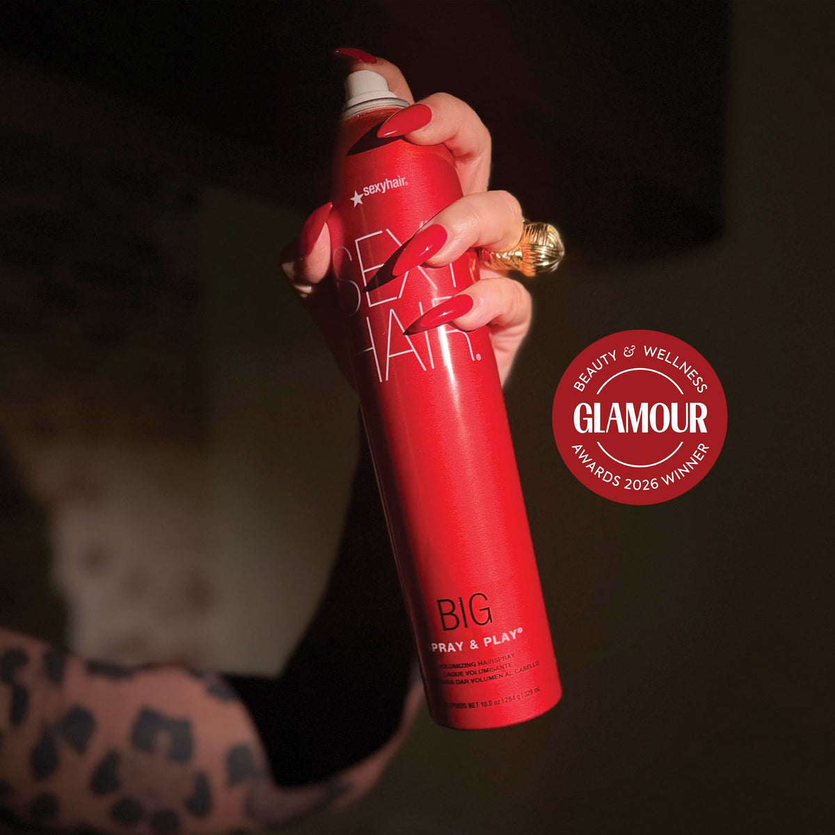 SexyHair Big Spray & Play Hairspray showcasing its shine finish