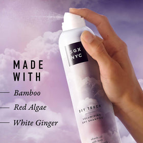 SGX NYC Dry Touch Volumizing Dry Shampoo on a bathroom shelf