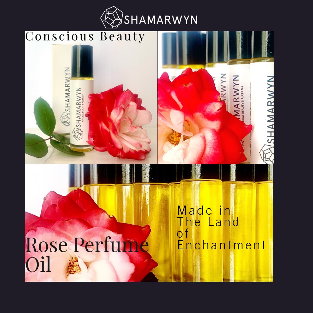 shamarwyn Rose Perfume Oil 10ml roll-on bottle with natural elements
