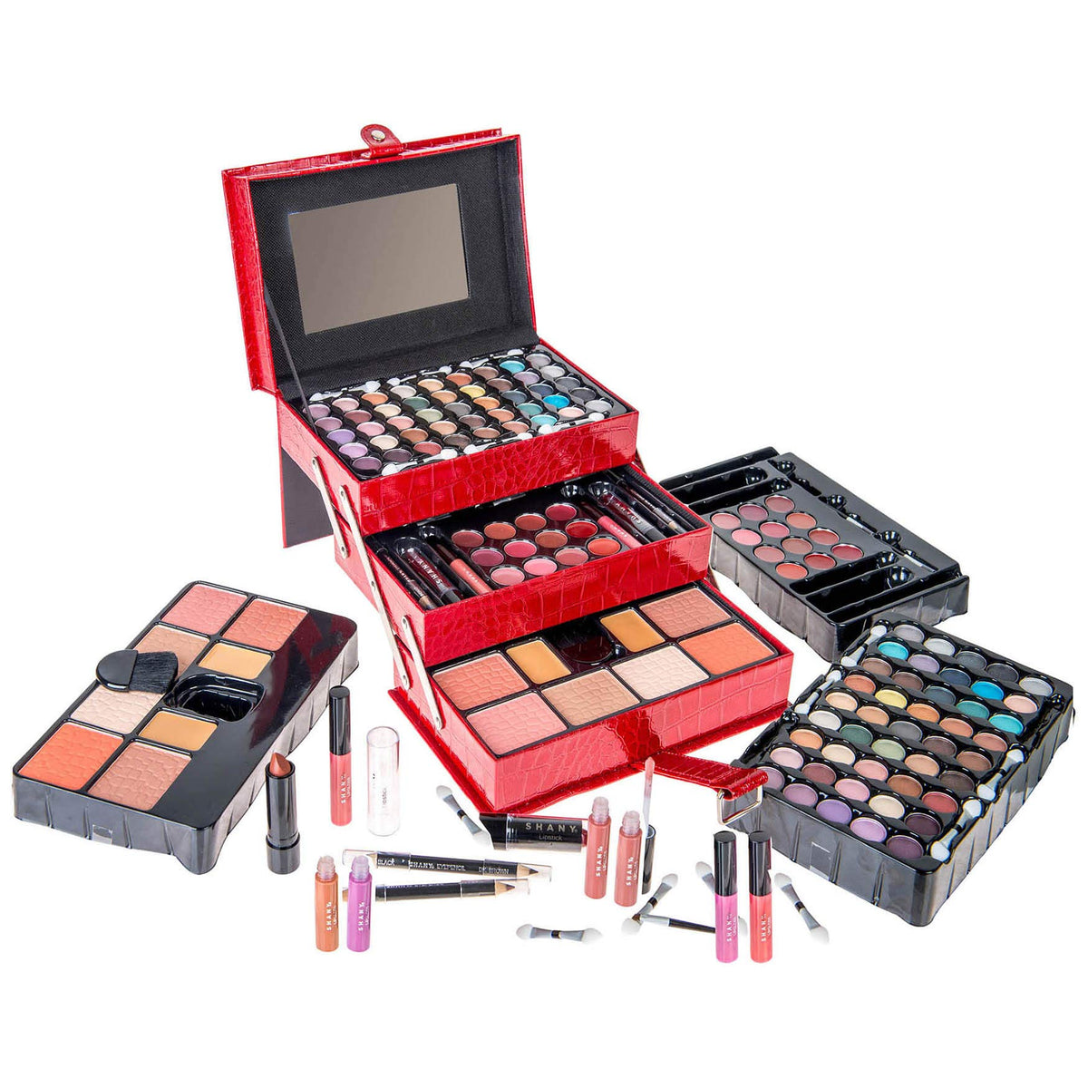 SHANY All In One Makeup Set red train case front view