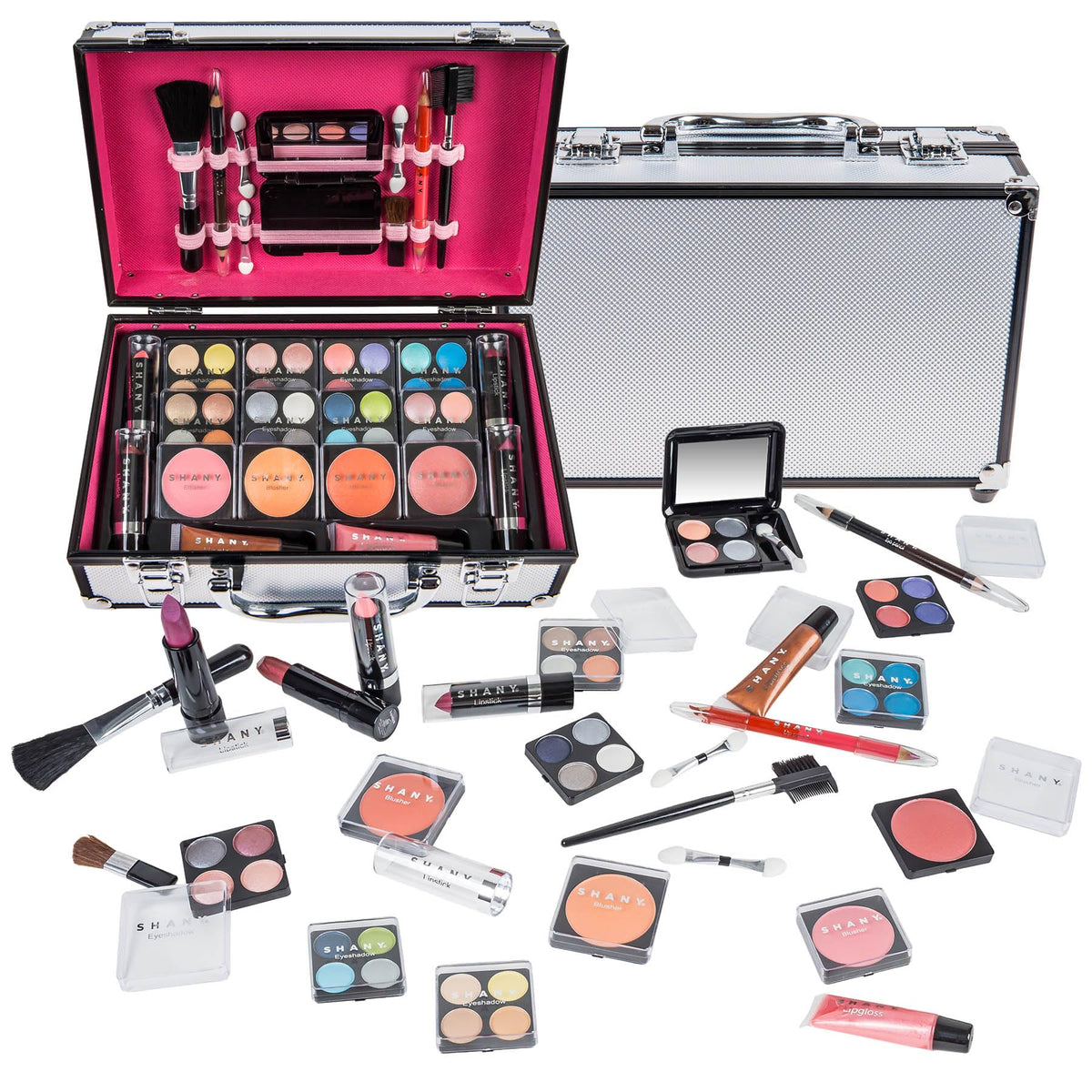 SHANY Carry All Makeup Train Case silver exterior front view