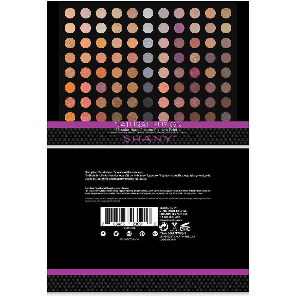 SHANY Natural Fusion Palette open view displaying all 88 eyeshadow colours