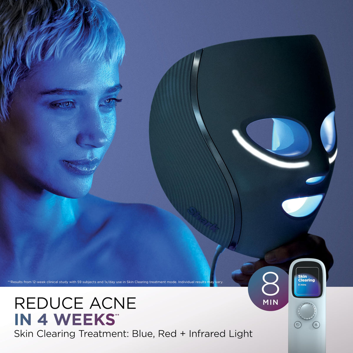 Shark CryoGlow LED Face Mask demonstrating under-eye