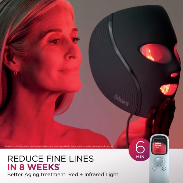 Shark CryoGlow LED Face Mask Rose Glow with LED lights on