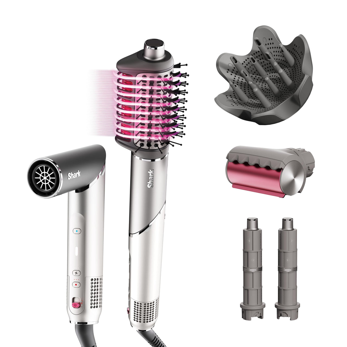 Shark FlexFusion Ceramic Air Styler front view with metallic mist finish