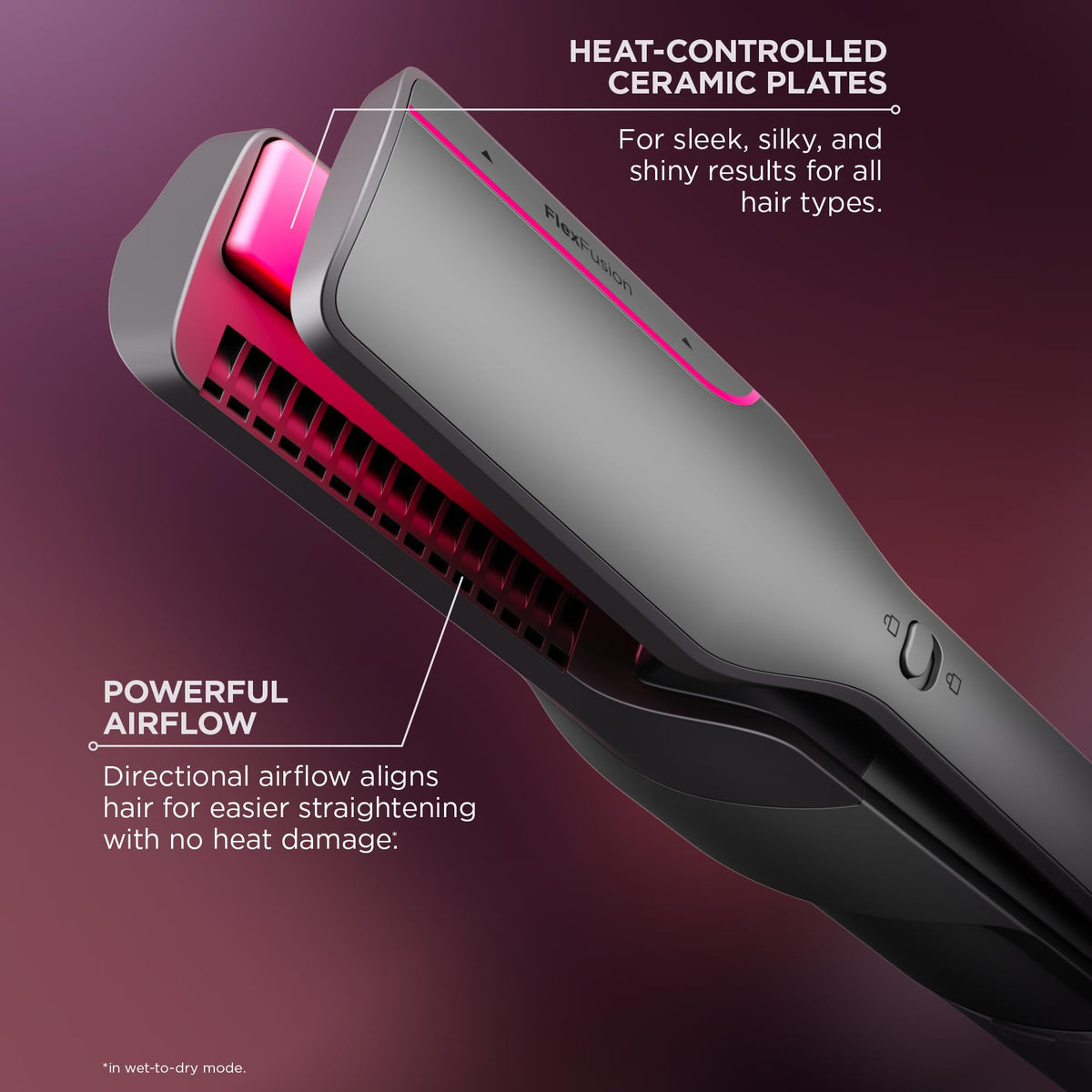 Shark FlexFusion Ceramic Air Styler showing wet-to-dry styling process