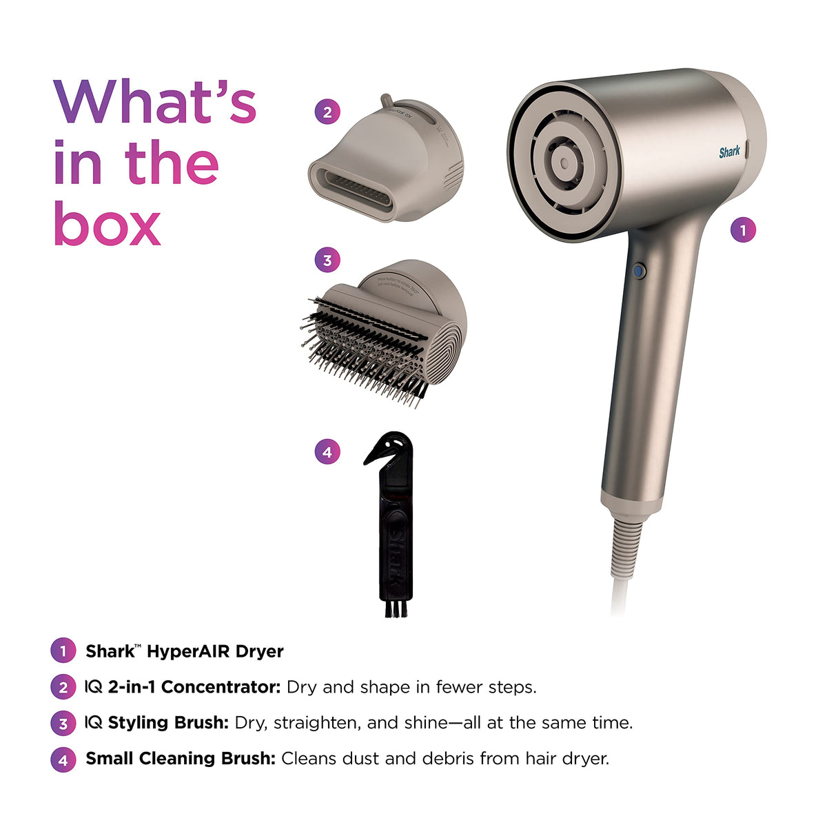 Shark HyperAIR Ionic Dryer packaging and accessories
