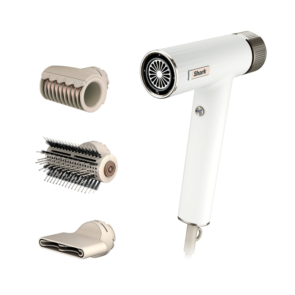 Shark SpeedStyle Hair Dryer front view with attachments