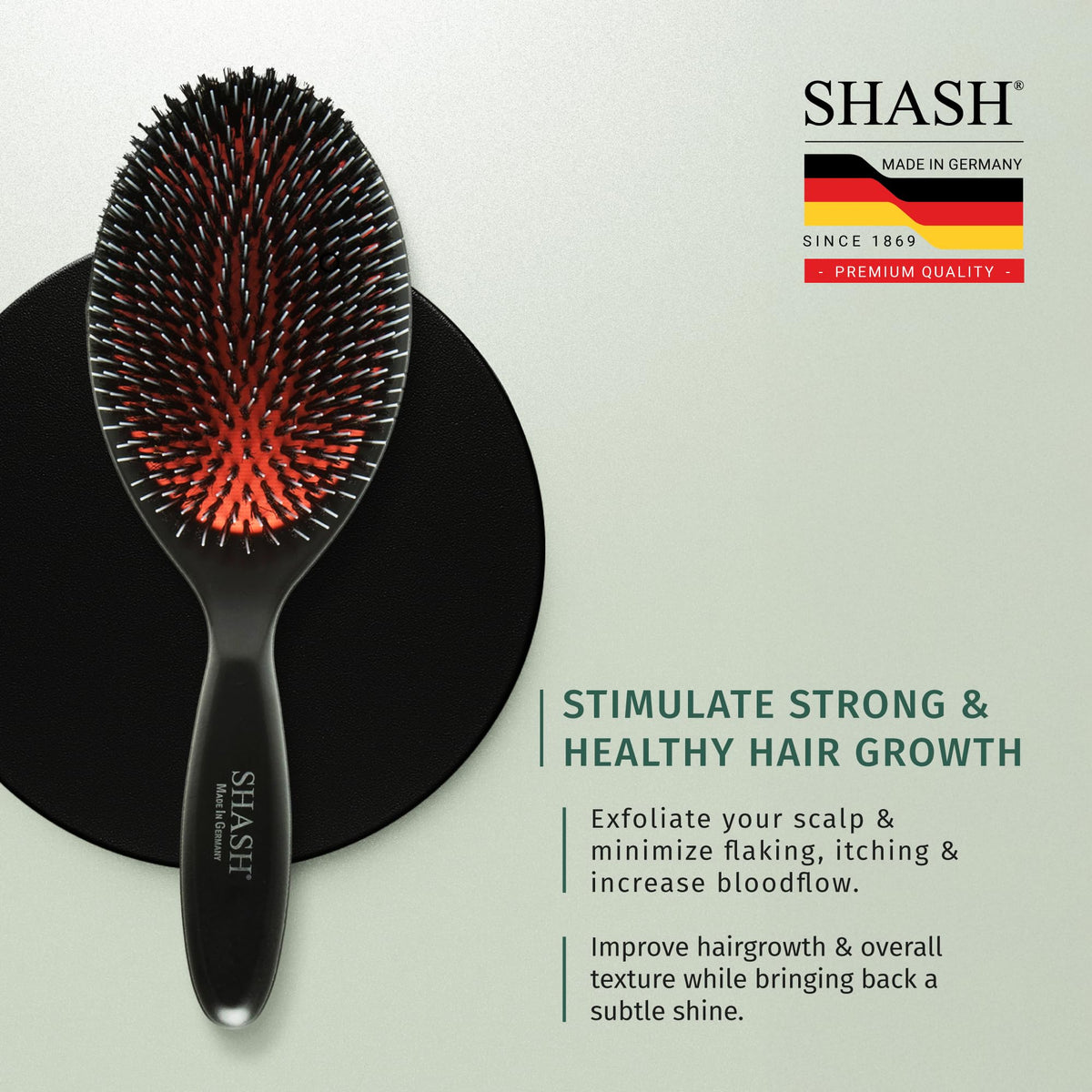 SHASH Boar Bristle Brush on a vanity table