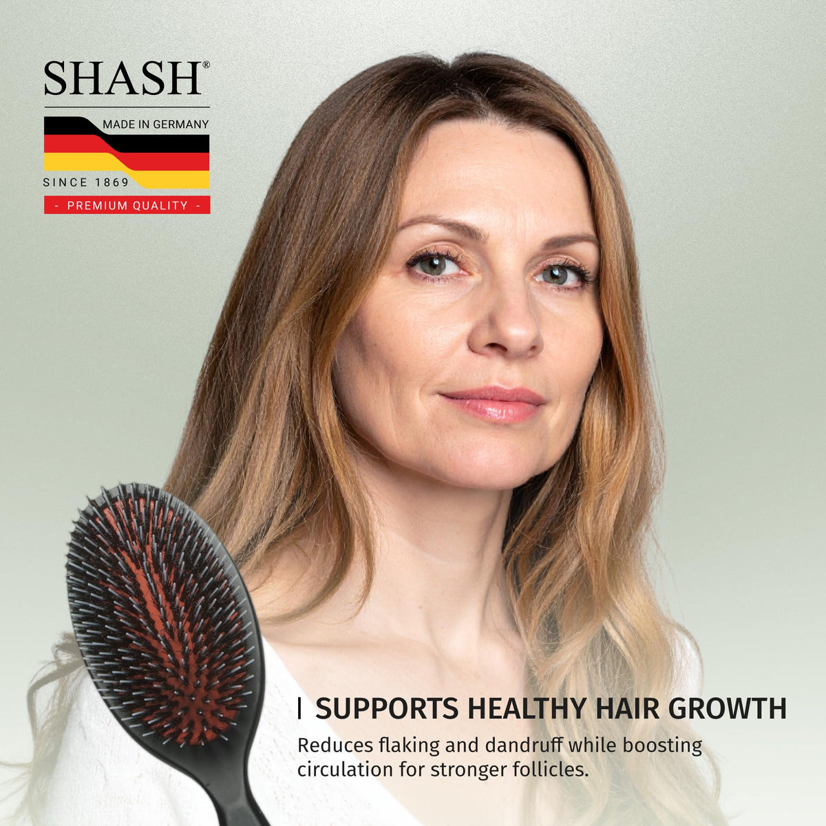 SHASH Boar Bristle Hair Brush demonstrating detangling on hair