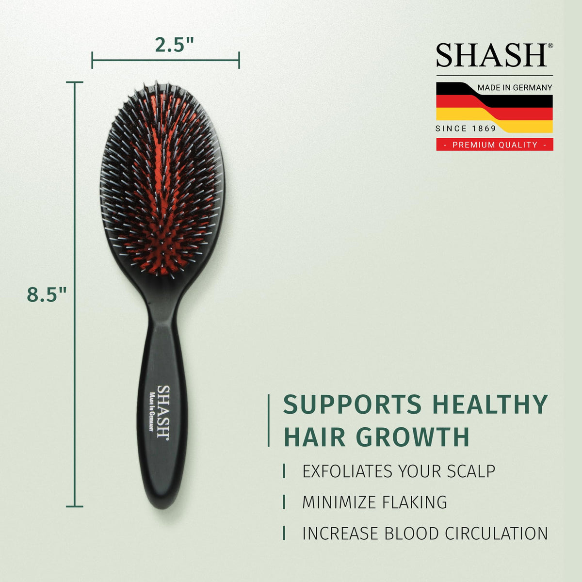 SHASH Boar Bristle Hair Brush showing maintenance instructions