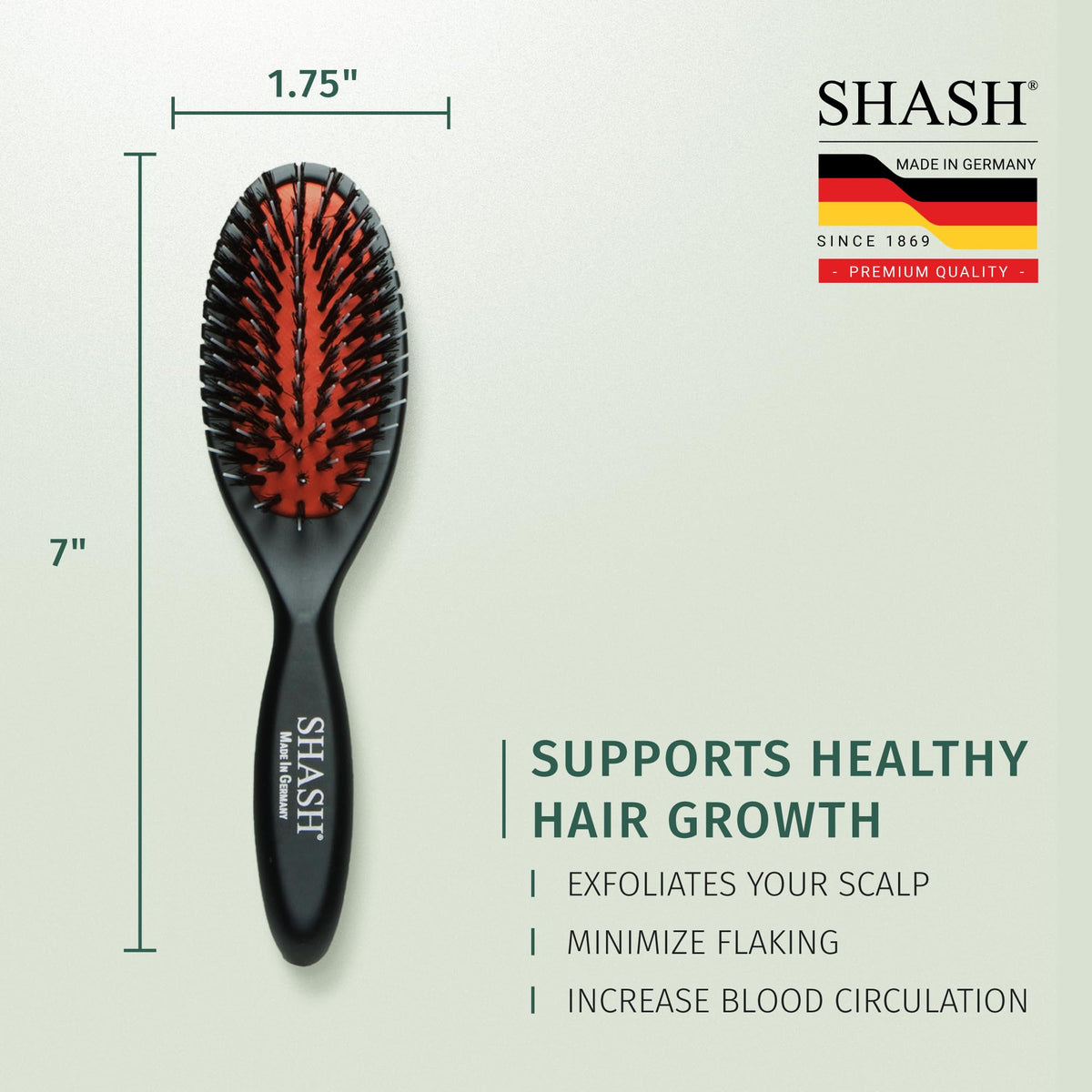 SHASH brush displayed with other hair care products