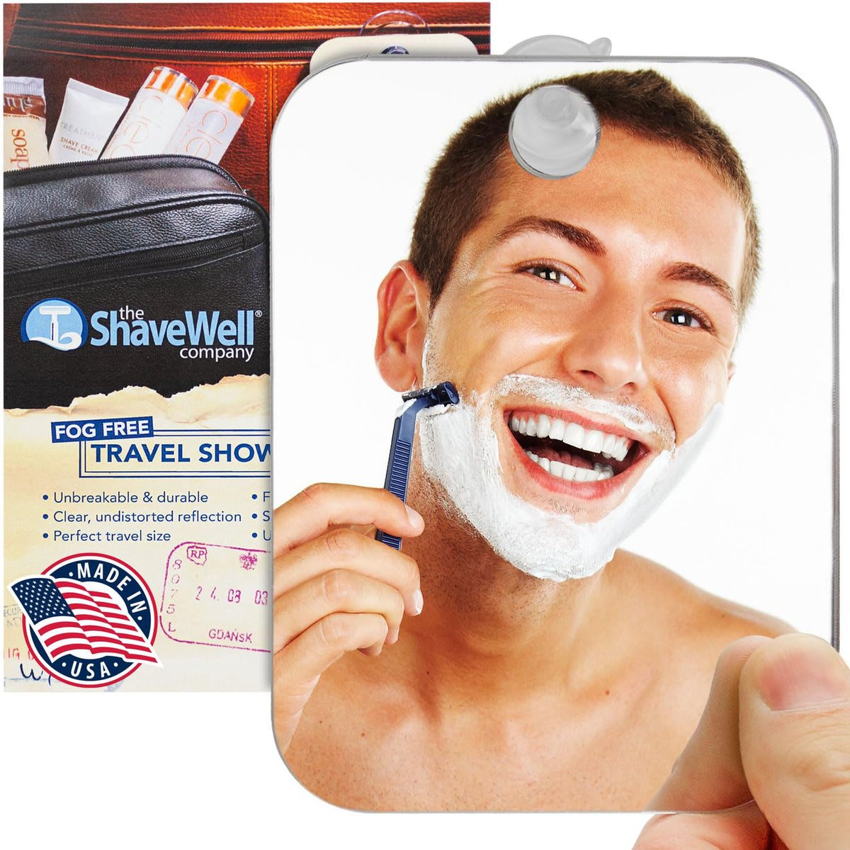 Shave Well Travel Anti-Fog Shaving Mirror front view