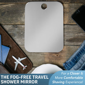 Shave Well Travel Anti-Fog Shaving Mirror in bathroom setting