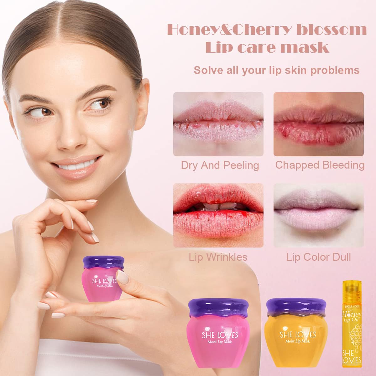SHE LOVES Lip Mask texture close-up with honey and cherry blossom aroma
